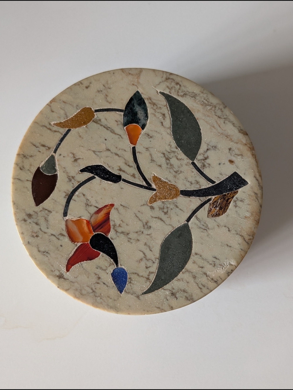 Inlaid Soapstone 3" Round Trinket Box